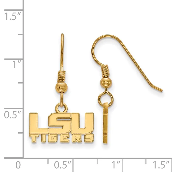 Earrings TreasureFineJewelers Sterling Silver Goldplated Louisiana State University LSU Tigers Extra Small Dangle Wire Earrings