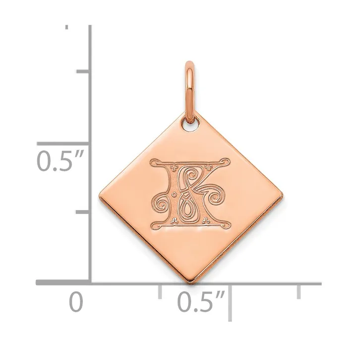 Earrings TreasureFineJewelers Sterling Silver Polished Rose Gold Plated Gold Letter K Initial Charm