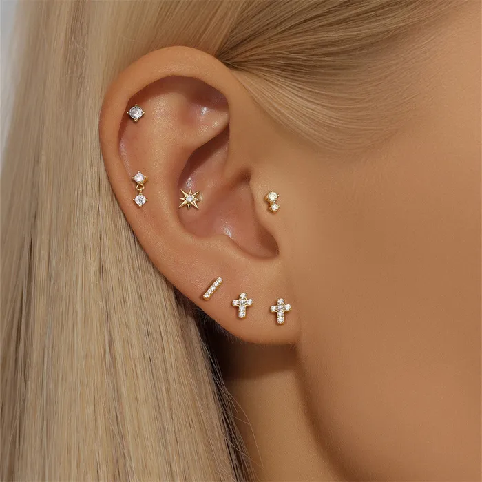 Earrings Trendolla Jewelry 14k Gold Cross Gold Flat Back Earrings