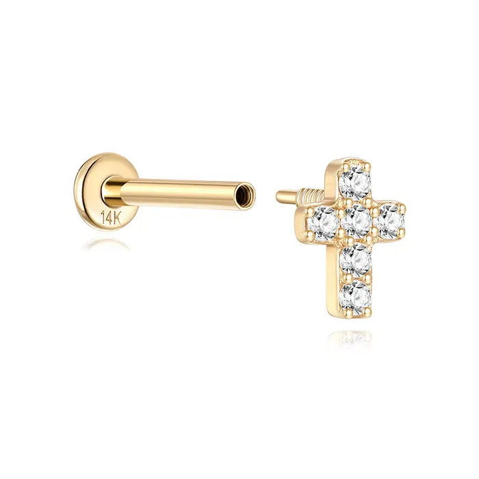 Earrings Trendolla Jewelry 14k Gold Cross Gold Flat Back Earrings