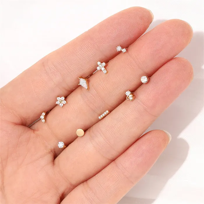 Earrings Trendolla Jewelry 14k Gold Cross Gold Flat Back Earrings