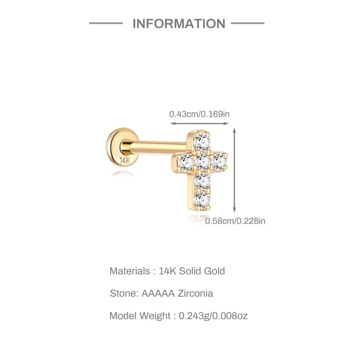 Earrings Trendolla Jewelry 14k Gold Cross Gold Flat Back Earrings
