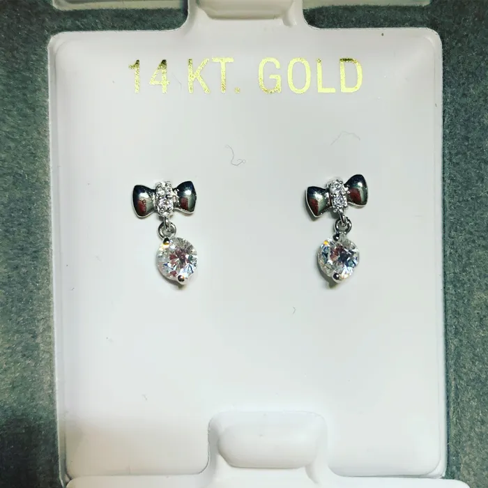 Perfect Piercing Earrings 14K Gold Hanging Bow Screwback Earrings