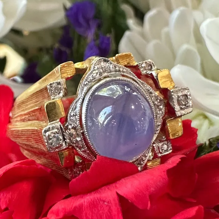 Rings 18 Karat Yellow and White Gold Star Sapphire and Diamond Ring 20002569 ONeills Estate Jewelry Rings 18 Karat Yellow and White Gold Star Sapphire and Diamond Ring 20002569 ONeills Estate Jewelry