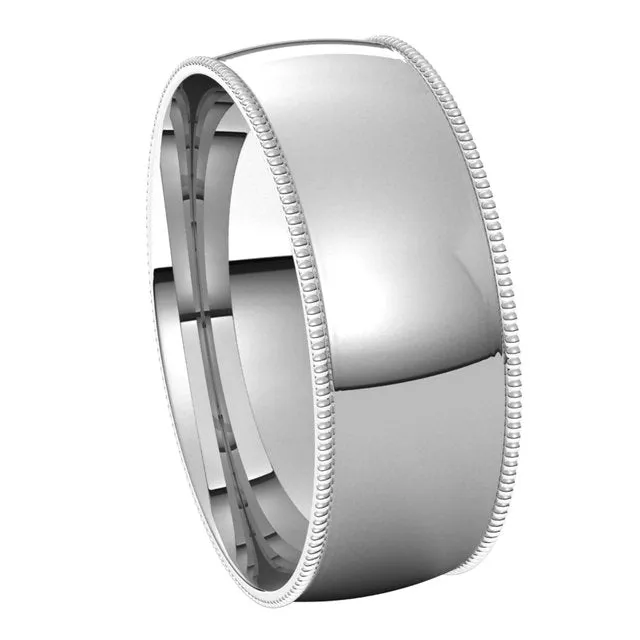 Rings TreasureFineJewelers Sterling Silver 7 mm Milgrain Half Round Comfort Fit Light Wedding Band