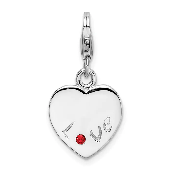 Rings TreasureFineJewelers Sterling Silver Amore La Vita Rhodiumplated Red CZ LOVE Heart Charm