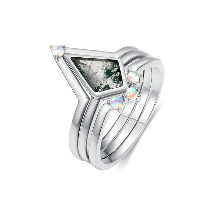 S925 Opal Kite Cut Moss Agate Engagement Ring Trendolla Jewelry Rings