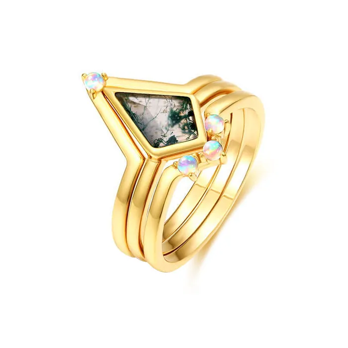 S925 Opal Kite Cut Moss Agate Engagement Ring Trendolla Jewelry Rings