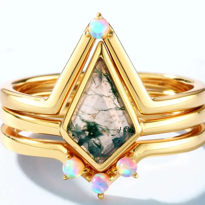 S925 Opal Kite Cut Moss Agate Engagement Ring Trendolla Jewelry Rings