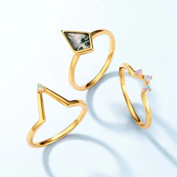 S925 Opal Kite Cut Moss Agate Engagement Ring Trendolla Jewelry Rings