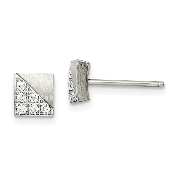 Stainless Steel Brushed wCZ Square Post Earrings TreasureFineJewelers Earrings Stainless Steel Brushed wCZ Square Post Earrings TreasureFineJewelers Earrings