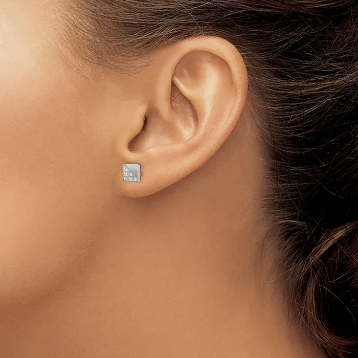 Stainless Steel Brushed wCZ Square Post Earrings TreasureFineJewelers Earrings