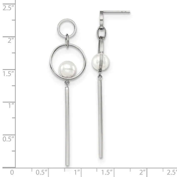 Stainless Steel Polished with Simulated Pearl Post Dangle Earrings TreasureFineJewelers Earrings