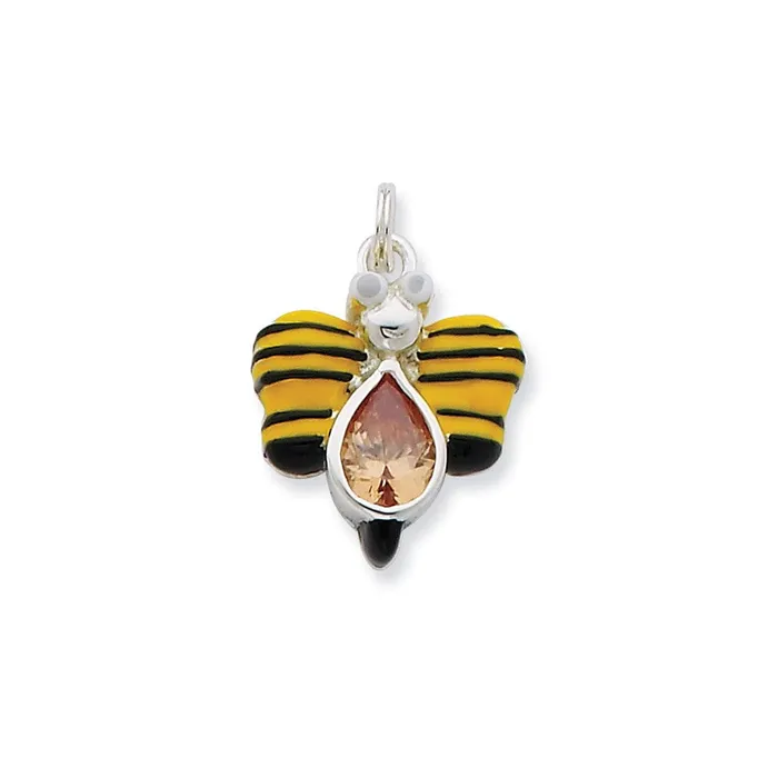 Sterling Silver Enameled Butterfly with CZ Charm TreasureFineJewelers Rings Sterling Silver Enameled Butterfly with CZ Charm TreasureFineJewelers Rings