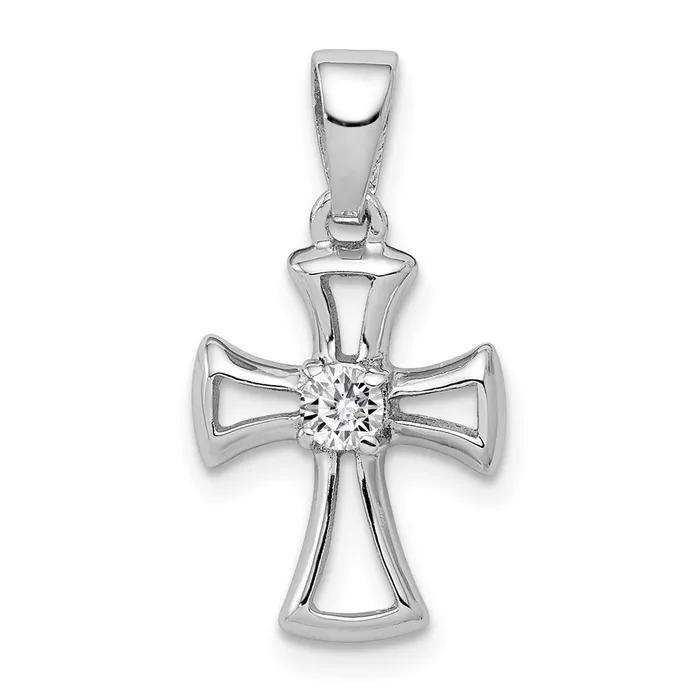Sterling Silver Rhodium Plated CZ Open Cross Pendant TreasureFineJewelers Rings Sterling Silver Rhodium Plated CZ Open Cross Pendant TreasureFineJewelers Rings