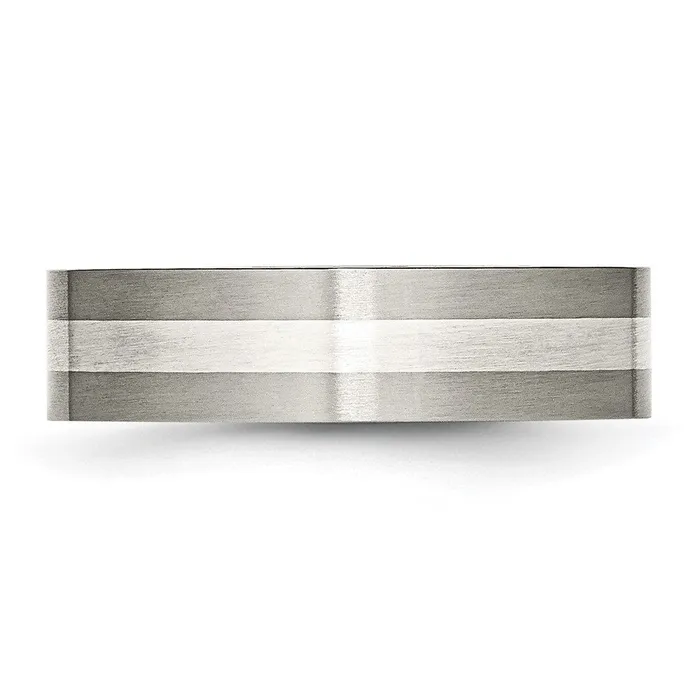 Titanium Brushed wSterling Silver Inlay 6mm Flat Band TreasureFineJewelers Rings