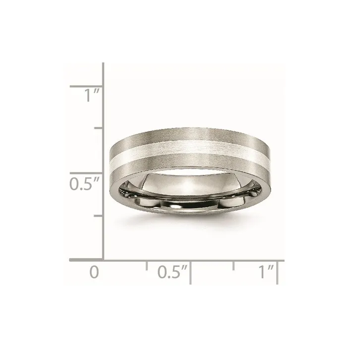 Titanium Brushed wSterling Silver Inlay 6mm Flat Band TreasureFineJewelers Rings