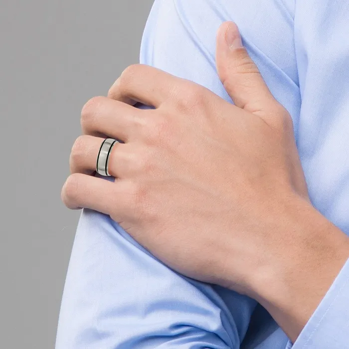 Titanium Brushed with Black Rubber 8mm Band TreasureFineJewelers Rings