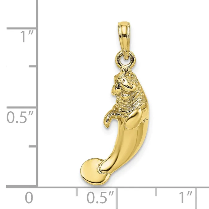 TreasureFineJewelers 10k 3D Polished Manatee Charm Charm Necklaces