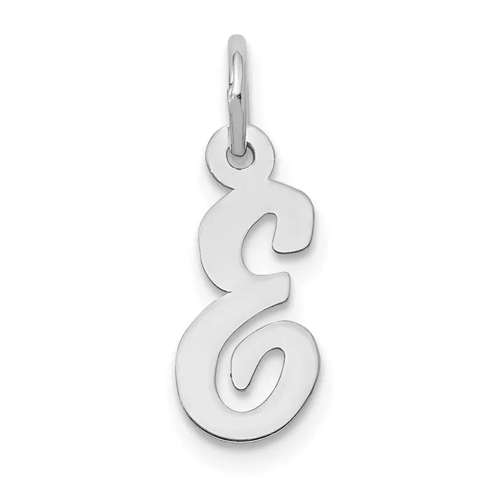 TreasureFineJewelers 10k White Gold Small Script Initial E Charm Charm Necklaces TreasureFineJewelers 10k White Gold Small Script Initial E Charm Charm Necklaces