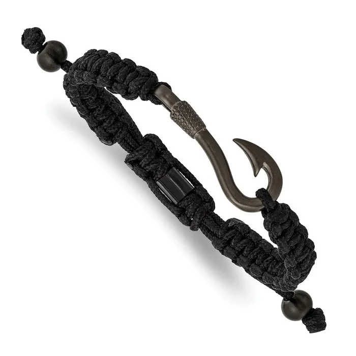 TreasureFineJewelers Bracelets Chisel Stainless Steel Brushed Gun Metal IPplated Fishing Hook Black Nylon Adjustable Bracelet TreasureFineJewelers Bracelets Chisel Stainless Steel Brushed Gun Metal IPplated Fishing Hook Black Nylon Adjustable Bracelet