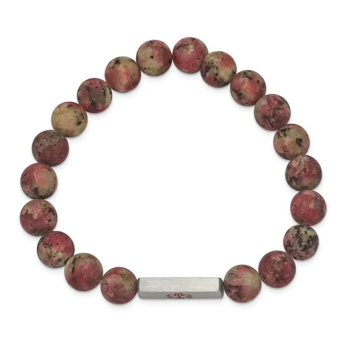 TreasureFineJewelers Bracelets Chisel Stainless Steel Brushed with Red Enamel Medical ID 85mm Rhodochrosite Beaded Stretch Bracelet