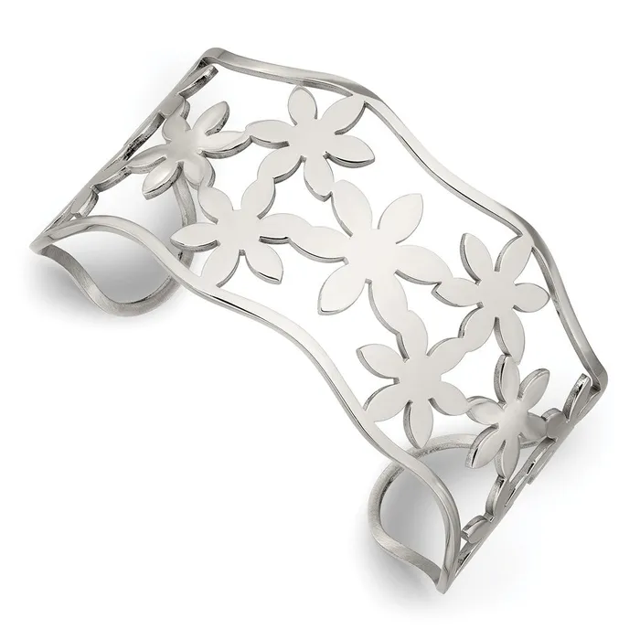 TreasureFineJewelers Bracelets Chisel Stainless Steel Polished Flowers Cuff Bangle TreasureFineJewelers Bracelets Chisel Stainless Steel Polished Flowers Cuff Bangle