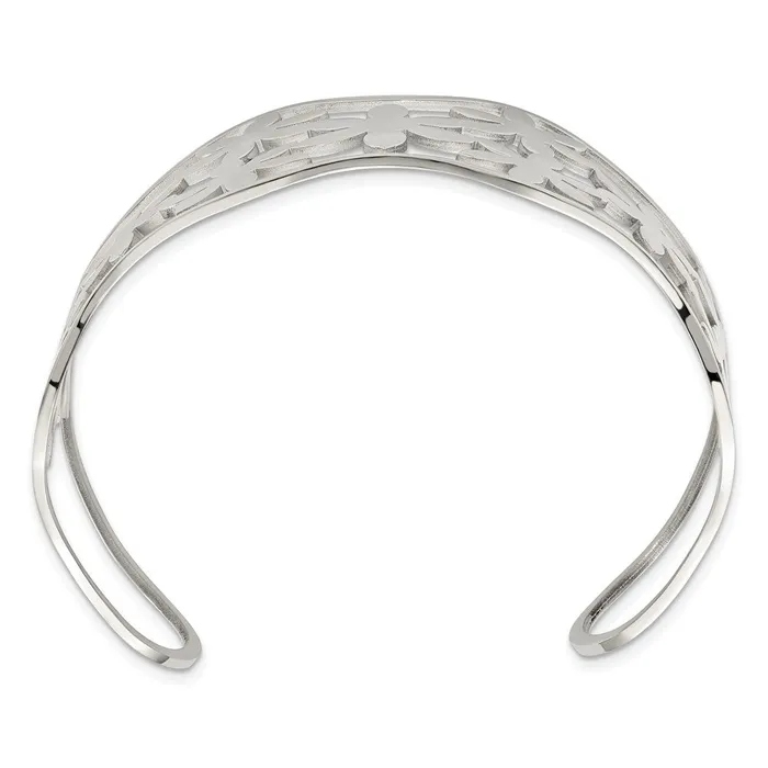TreasureFineJewelers Bracelets Chisel Stainless Steel Polished Flowers Cuff Bangle