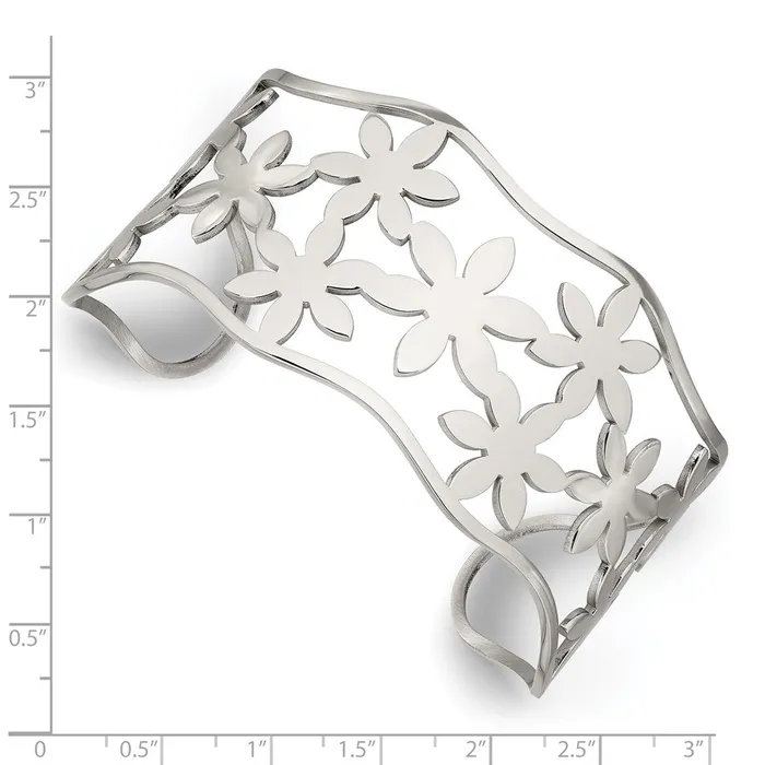 TreasureFineJewelers Bracelets Chisel Stainless Steel Polished Flowers Cuff Bangle