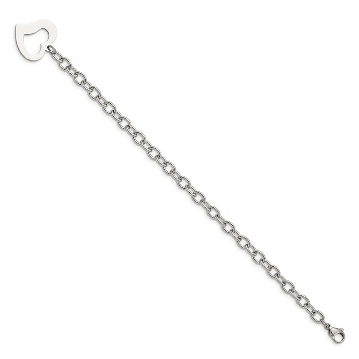 TreasureFineJewelers Bracelets Chisel Stainless Steel Polished Open Link with Open Heart 85 inch Bracelet