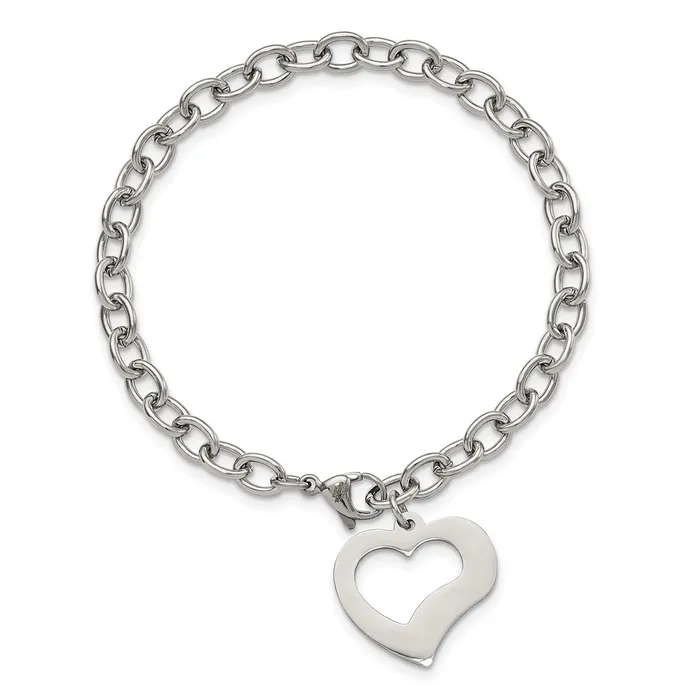 TreasureFineJewelers Bracelets Chisel Stainless Steel Polished Open Link with Open Heart 85 inch Bracelet