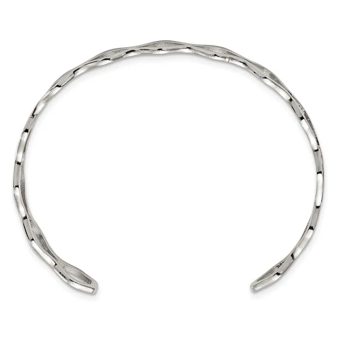 TreasureFineJewelers Bracelets Stainless Steel Polished Wavy Cuff Bangle