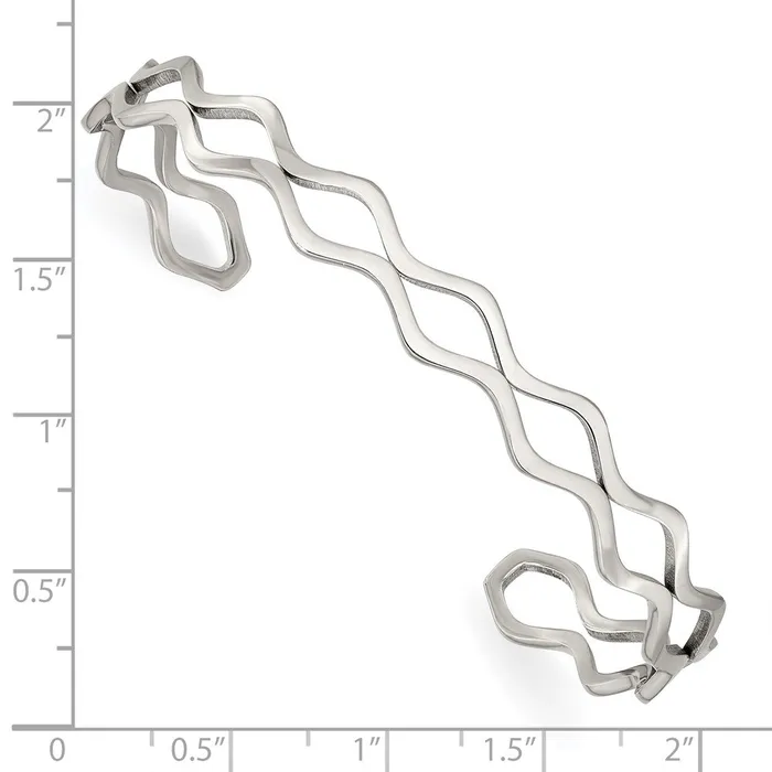 TreasureFineJewelers Bracelets Stainless Steel Polished Wavy Cuff Bangle