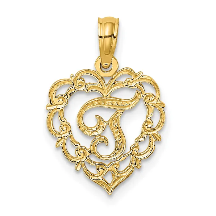 TreasureFineJewelers Charm Necklaces 14k Yellow Gold Heart Script Letter T Initial Charm TreasureFineJewelers Charm Necklaces 14k Yellow Gold Heart Script Letter T Initial Charm