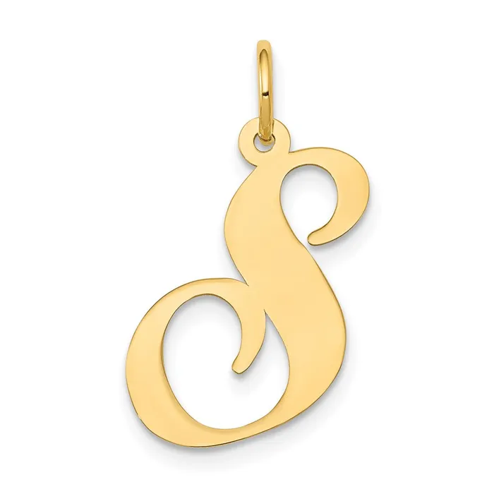 TreasureFineJewelers Charm Necklaces 14k Yellow Gold Large Fancy Script Letter S Initial Charm TreasureFineJewelers Charm Necklaces 14k Yellow Gold Large Fancy Script Letter S Initial Charm