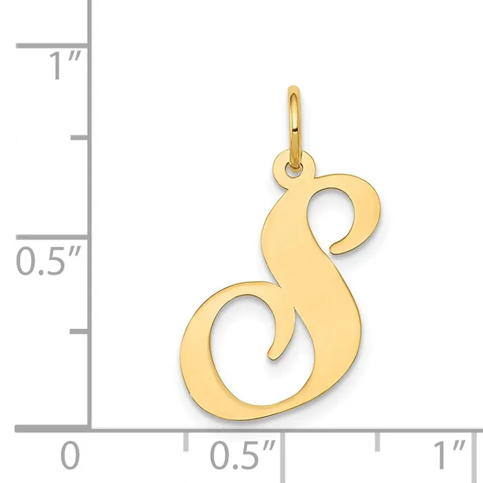 TreasureFineJewelers Charm Necklaces 14k Yellow Gold Large Fancy Script Letter S Initial Charm