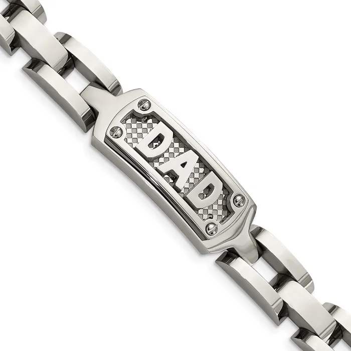 TreasureFineJewelers Chisel Stainless Steel Polished and Textured DAD 85 inch Bracelet Bracelets TreasureFineJewelers Chisel Stainless Steel Polished and Textured DAD 85 inch Bracelet Bracelets