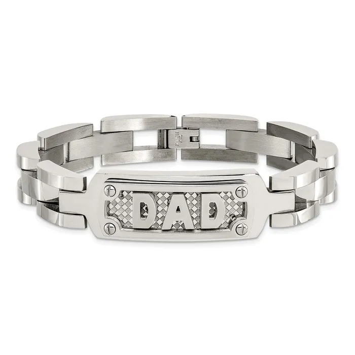 TreasureFineJewelers Chisel Stainless Steel Polished and Textured DAD 85 inch Bracelet Bracelets