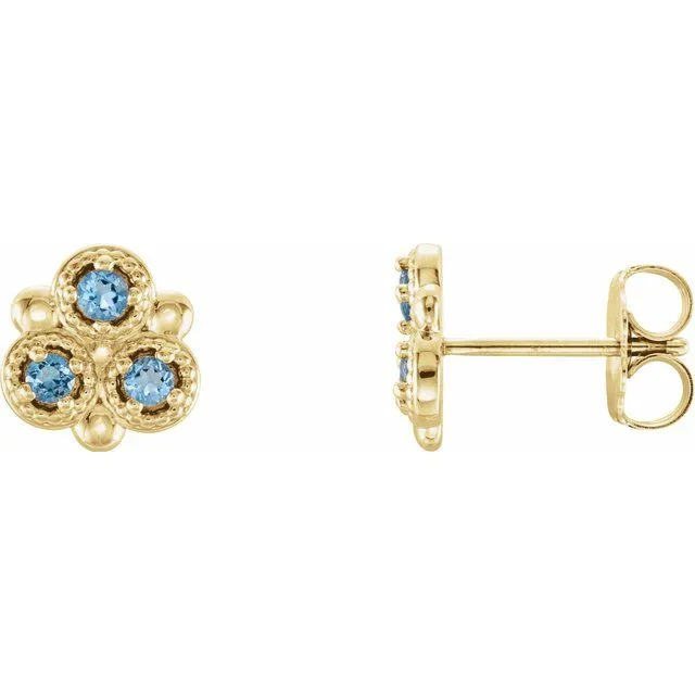 TreasureFineJewelers Earrings 14K Yellow Aquamarine ThreeStone Earrings