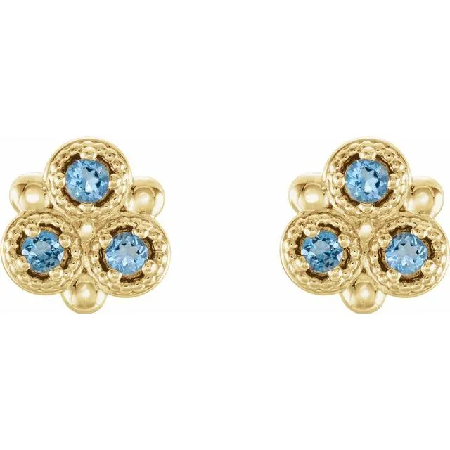 TreasureFineJewelers Earrings 14K Yellow Aquamarine ThreeStone Earrings