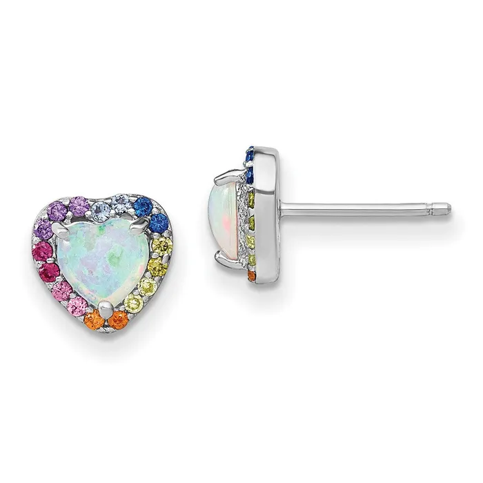 TreasureFineJewelers Earrings Prizma Sterling Silver Rhodiumplated Lab Created Opal and Colorful CZ Heart Post Earrings TreasureFineJewelers Earrings Prizma Sterling Silver Rhodiumplated Lab Created Opal and Colorful CZ Heart Post Earrings