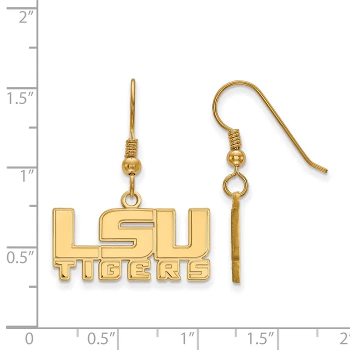TreasureFineJewelers Earrings Sterling Silver Goldplated Louisiana State University LSU Tigers Small Dangle Wire Earrings