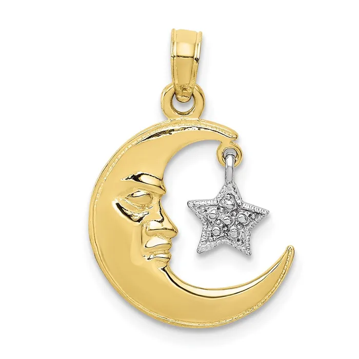TreasureFineJewelers Rings 10K TwoTone OpenBacked Half Moon and Star Pendant TreasureFineJewelers Rings 10K TwoTone OpenBacked Half Moon and Star Pendant