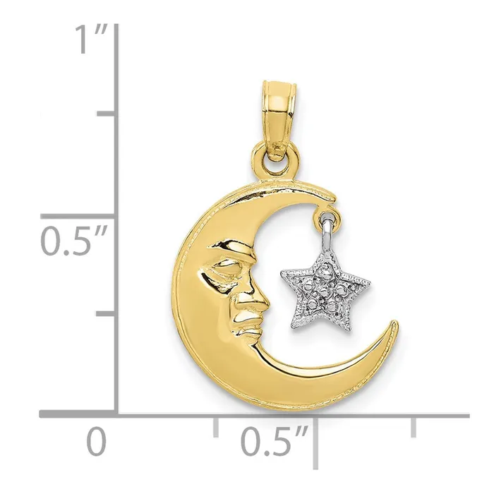 TreasureFineJewelers Rings 10K TwoTone OpenBacked Half Moon and Star Pendant