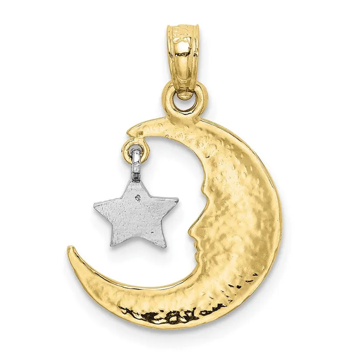 TreasureFineJewelers Rings 10K TwoTone OpenBacked Half Moon and Star Pendant