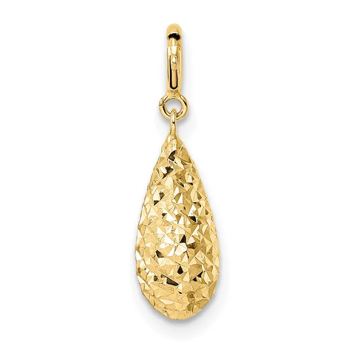 TreasureFineJewelers Rings 14K Diamondcut Teardrop w Spring Ring Clasp Charm
