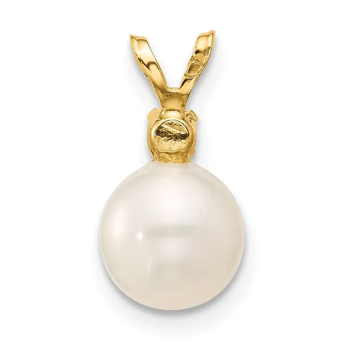 TreasureFineJewelers Rings 14k Yellow Gold 775mm White Round FWC Pearl Amethyst Pendants
