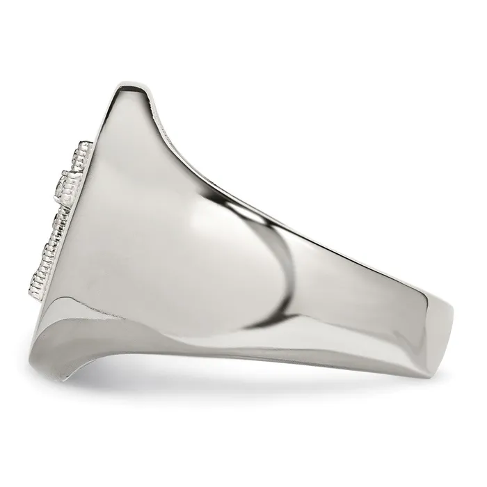 TreasureFineJewelers Rings Stainless Steel Polished wSterling Silver Cross CZ Signet Ring