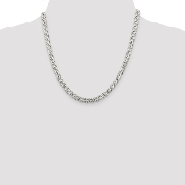 TreasureFineJewelers Rings Sterling Silver 525mm 6 Side Dimondcut Flat Double Curb Chain