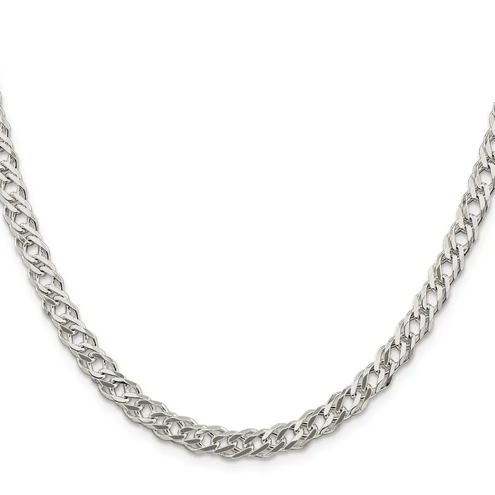 TreasureFineJewelers Rings Sterling Silver 525mm 6 Side Dimondcut Flat Double Curb Chain